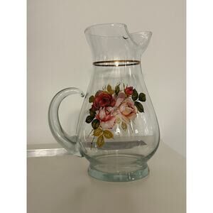 Vintage West Virginia Glass Rose Pitcher with Ice Lip 10" Old country Large